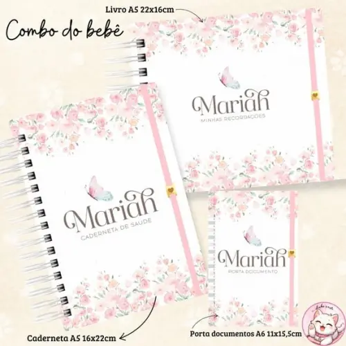 Kit Caderneta de Vacina, Livro do Bebê Floral Borboleta
