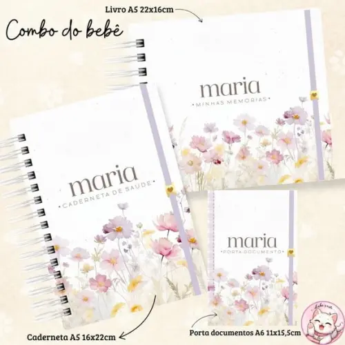 Kit Caderneta de Vacina, Livro do Bebê Floral 02
