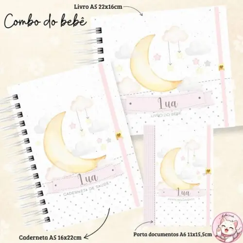 Kit Caderneta de Vacina, Livro do Bebê Lua