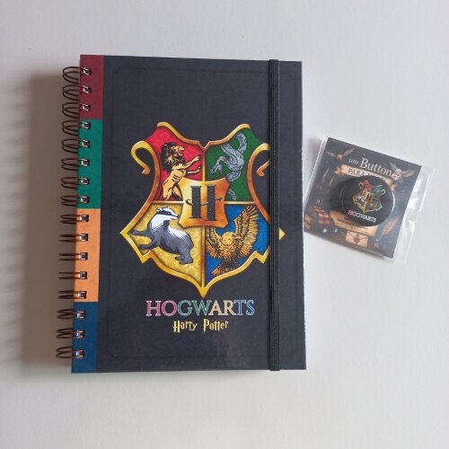 Caderno Hogwarts Harry Potter Personalizado com Button Brochê | Wire-o Bronze e Acabamento Brilho