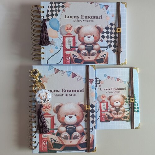 Kit Bebê Personalizado Ursinho Caderneta de Saúde do Bebê  Livro  e Porta Docs