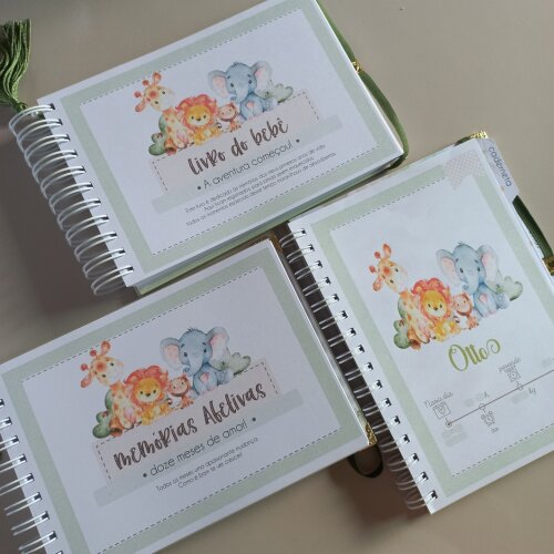 Kit Bebê Personalizado Safari Caderneta de Saúde  Livro do Beb?