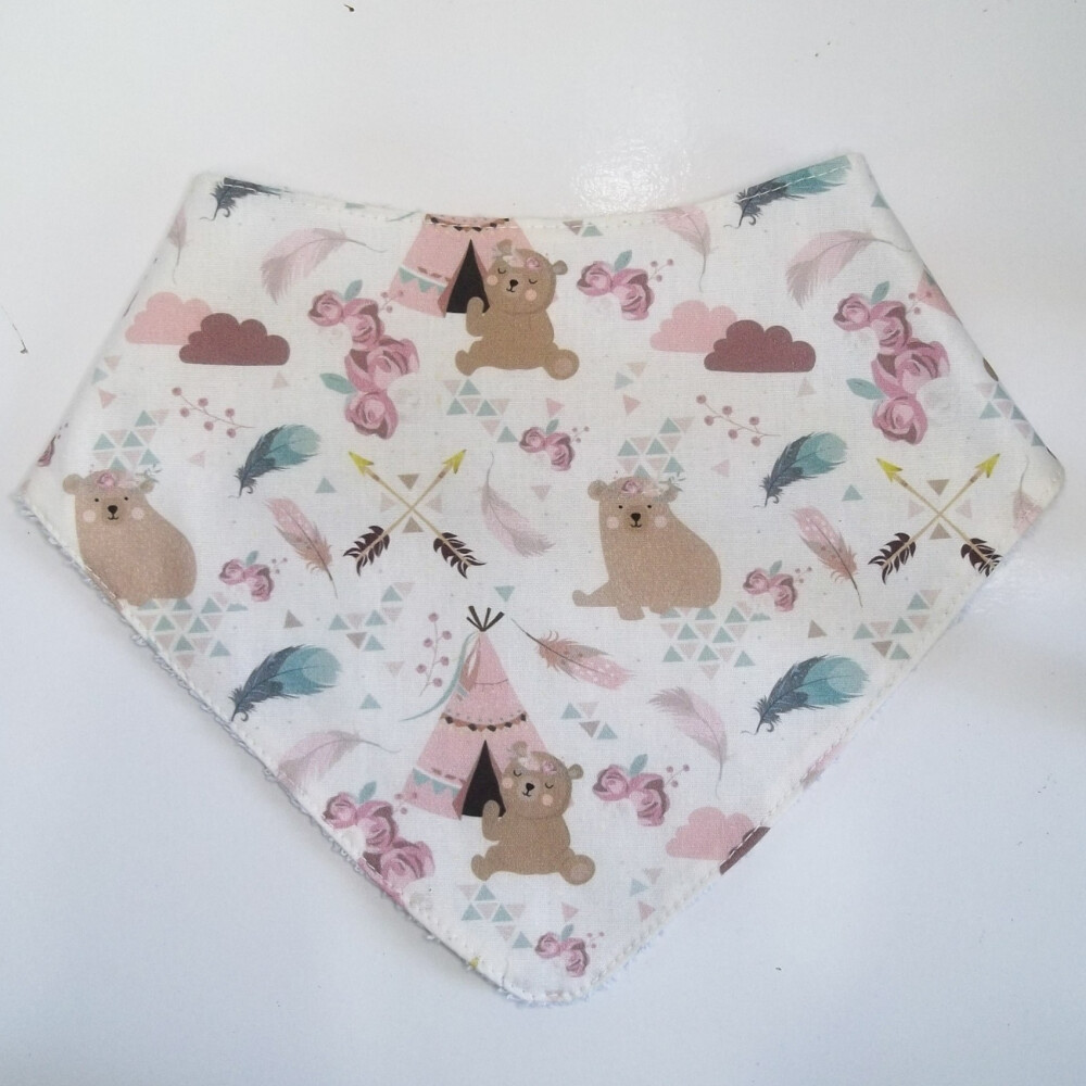 Babador Bandana Bebê Estampado Ursinho Floral Rosa - Estilo Boho