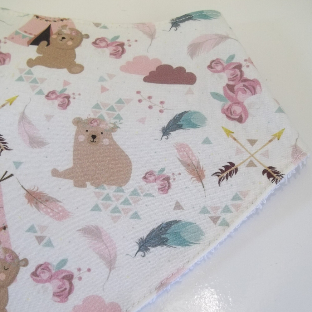Babador Bandana Bebê Estampado Ursinho Floral Rosa - Estilo Boho