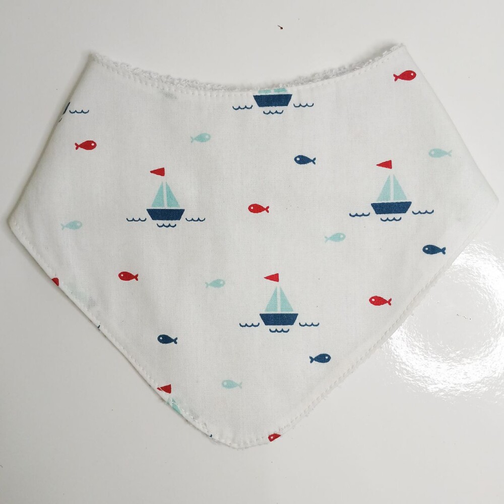 Babador Bandana Bebê Menino Náutico - 100% Algodão Dupla Face 