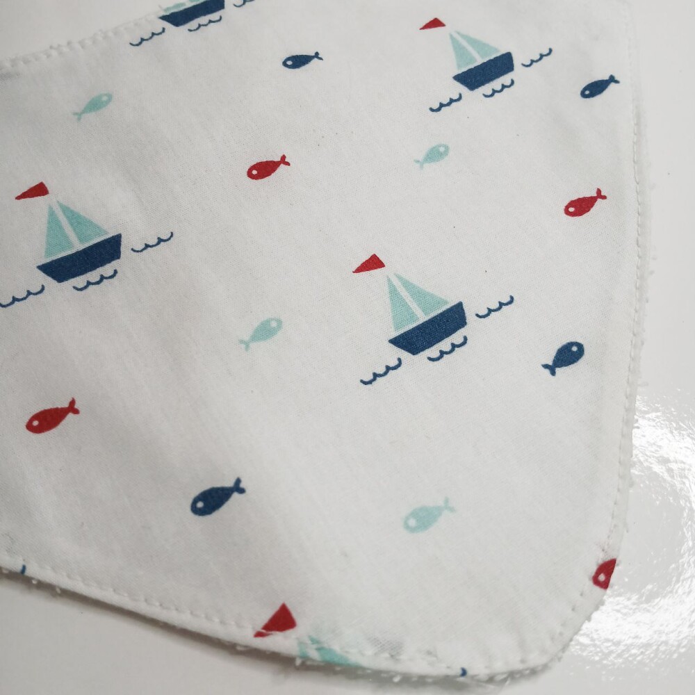 Babador Bandana Bebê Menino Náutico - 100% Algodão Dupla Face 