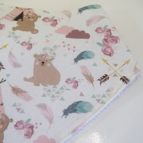 Babador Bandana Bebê Estampado Ursinho Floral Rosa - Estilo Boho