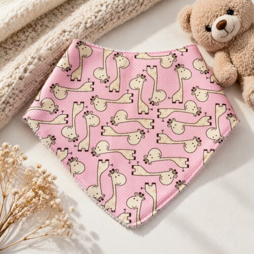 Babador Bandana Bebê Girafinha Rosa – Algodão Macio, Absorvente, Enxoval Menina | Pronta-Entrega