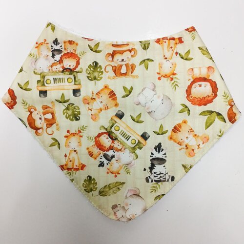 Babador Bandana Bebê Menino Estampa Safari - Algodão Dupla Face Absorvente | Pronta-Entrega