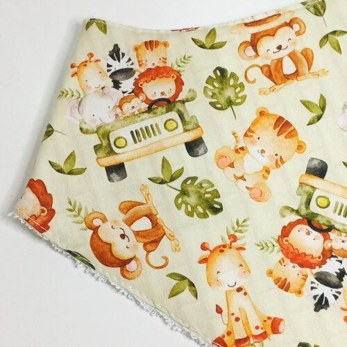Babador Bandana Bebê Menino Estampa Safari - Algodão Dupla Face