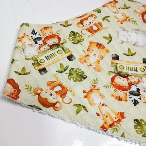 Babador Bandana Bebê Menino Estampa Safari - Algodão Dupla Face