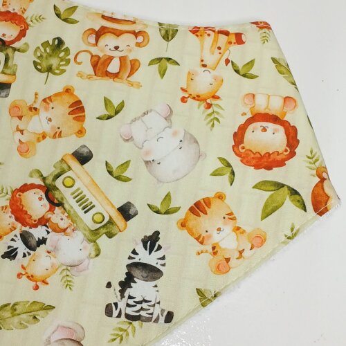 Babador Bandana Bebê Menino Estampa Safari - Algodão Dupla Face
