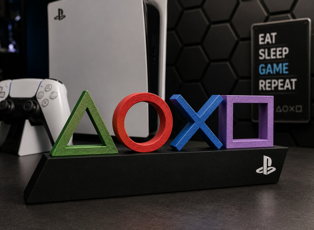 Decoração Gamer PlayStation com Símbolos | Letreiro Setup Geek