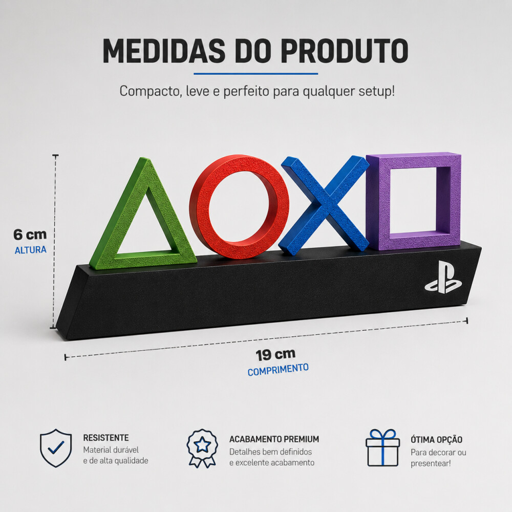 Decoração Gamer PlayStation com Símbolos | Letreiro Setup Geek