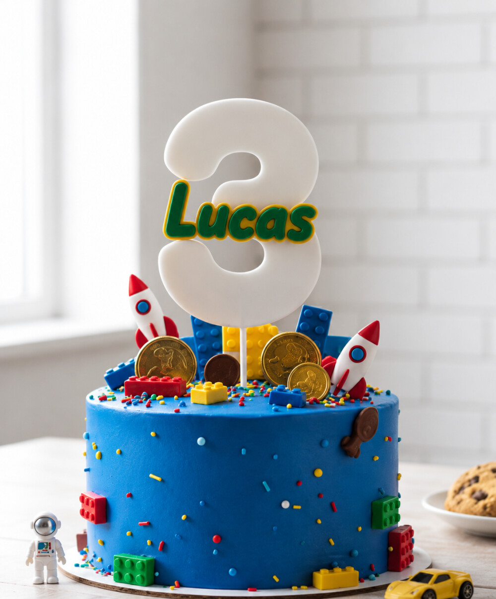 Topo de Bolo em 3D com Nome e Idade Personalizados | Decoração