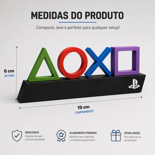 Decoração Gamer PlayStation com Símbolos | Letreiro Setup Geek