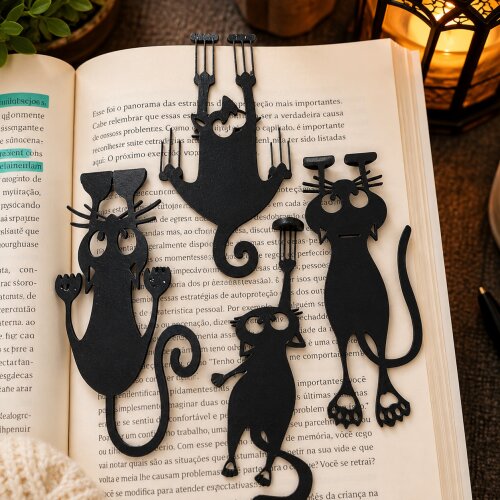 Kit 4 Marcadores de Página Gatos Criativos | Marca Página Fofo, Divertido e Perfeito para Presentear