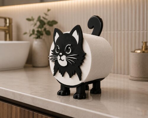 Suporte Porta Papel Higienico Gato Preto Luxo - Decoração de ba