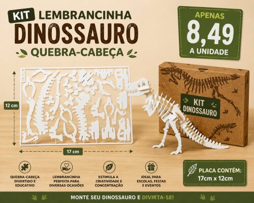 Kit Dinossauro 3D Educativo para Montar - Lembrancinha de Festa