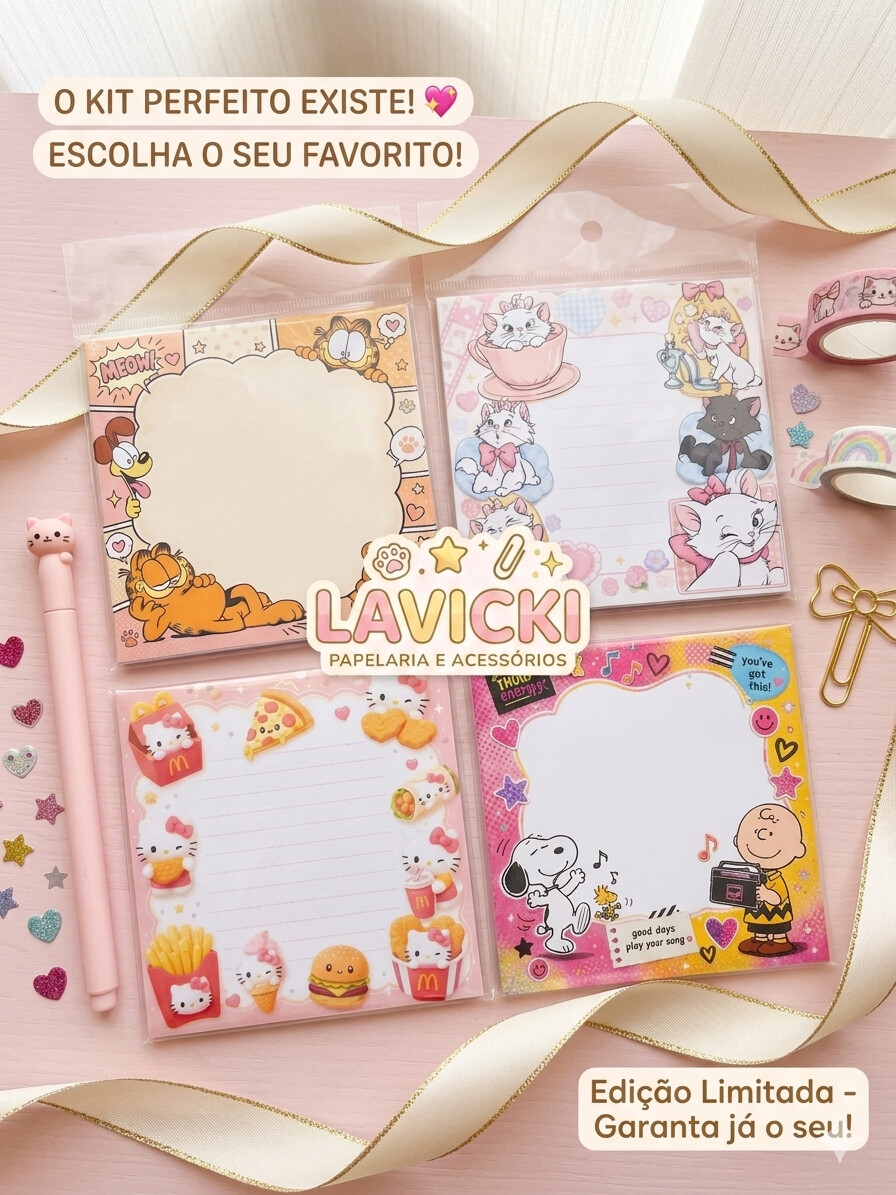Kit 2 Bloco De Notas Fofas 9,5x9,5cm Lembrete E Recados