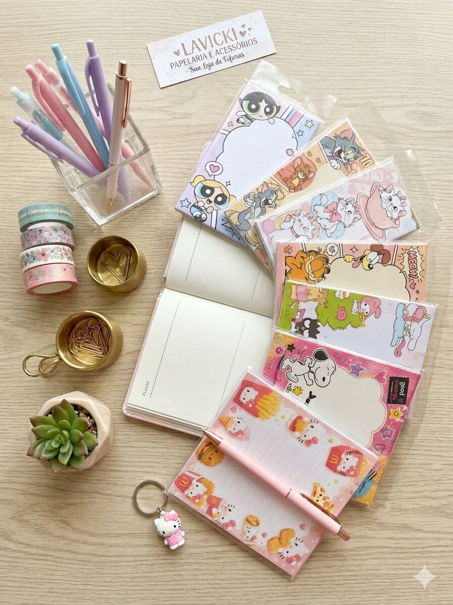 Kit 2 Bloco De Notas Fofas 9,5x9,5cm Lembrete E Recados