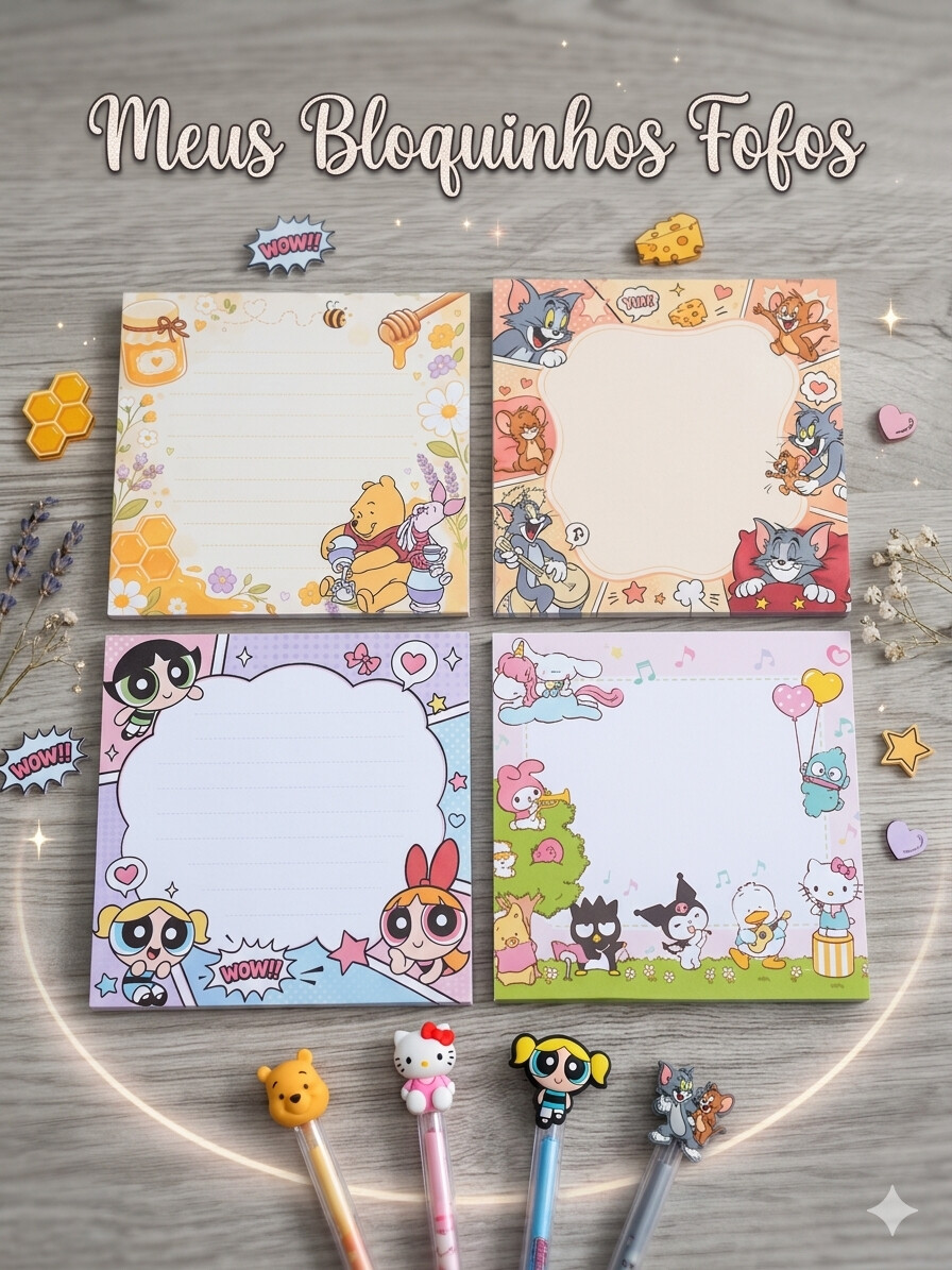 Kit 2 Bloco De Notas Fofas 9,5x9,5cm Lembrete E Recados