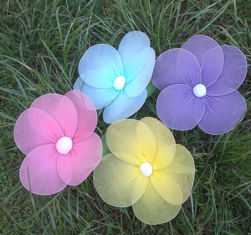Kit 3 Flores  de Meia de Seda 25x25 cm