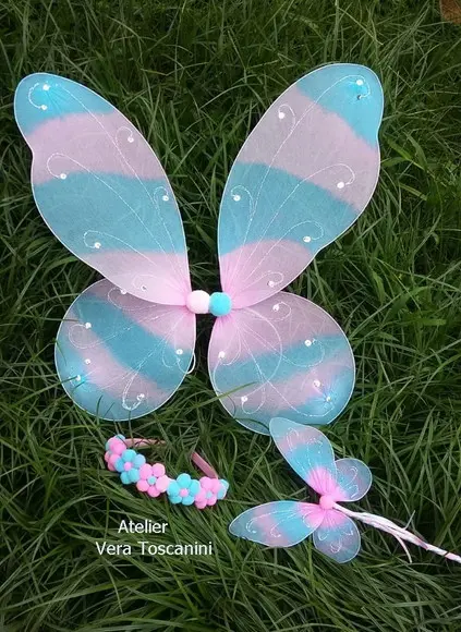 Asa de Fada Sininho Mesclada com Pompom (kit)