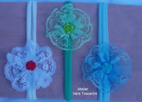 Kit de 3 Faixas para bebê RN flor de renda