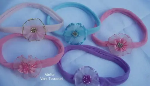 Kit de 6 Faixas para bebê RN flor de organza