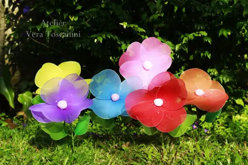Kit 3 Flores  de Meia de Seda 25x25 cm
