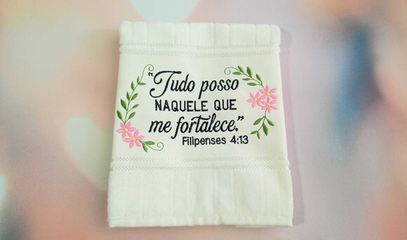 Toalhinha de Mão Bordada Versículo Bíblico - Filipenses 4:13