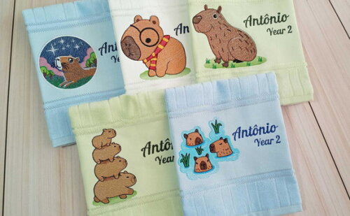 Kit com 5 Toalhinhas Bordadas - Capivara