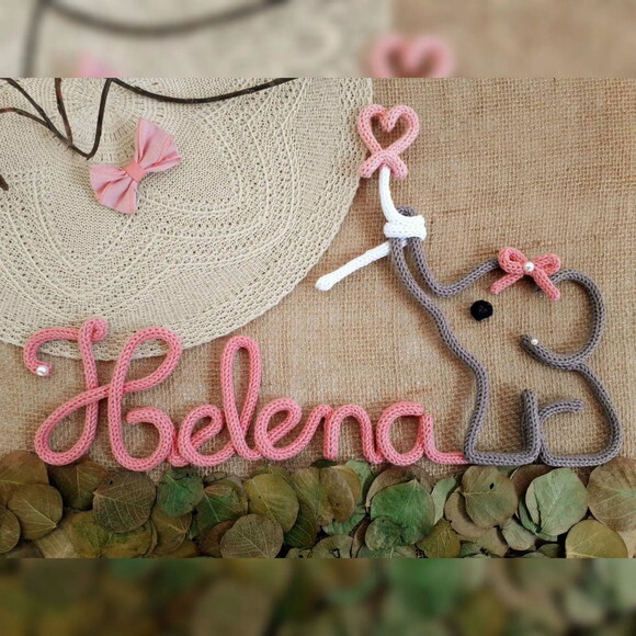 Elefantinho + Nome 6 Letras Em Tricotin