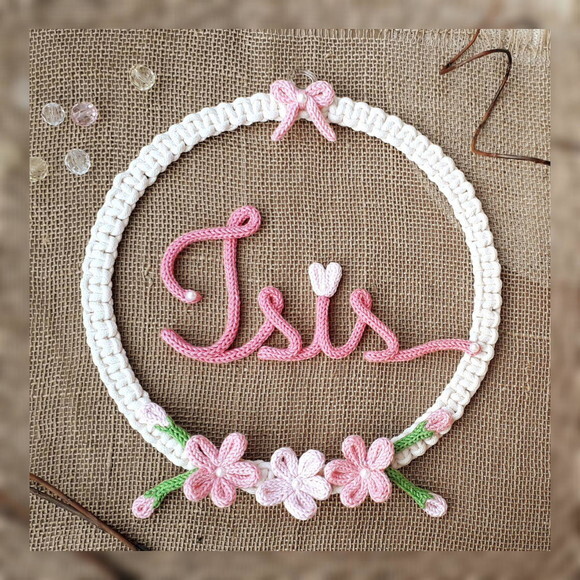 Guirlanda Com 3 Flores + Nome 8 Letras