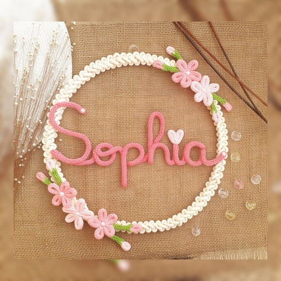 Guirlanda Com 5 Flores + Nome 3 Letras