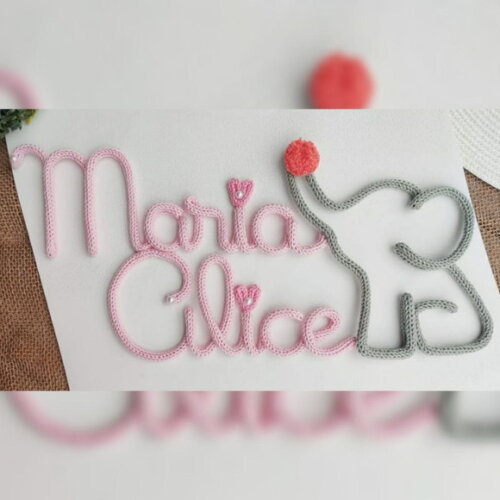 Elefantinho + Nome 10 Letras Em Tricotin