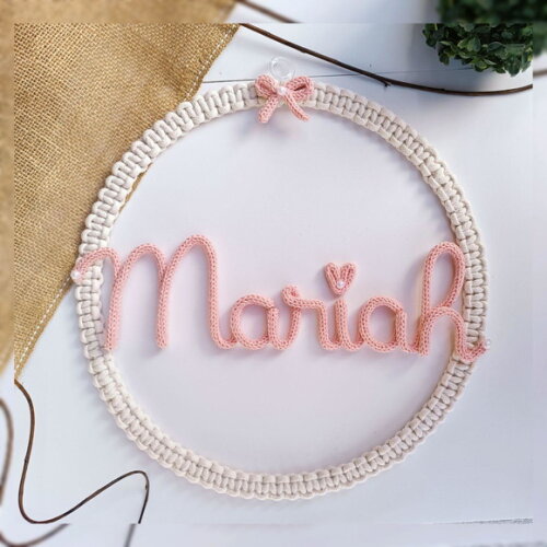 Guirlanda Macramé com Lacinho + Nome 9 Letras