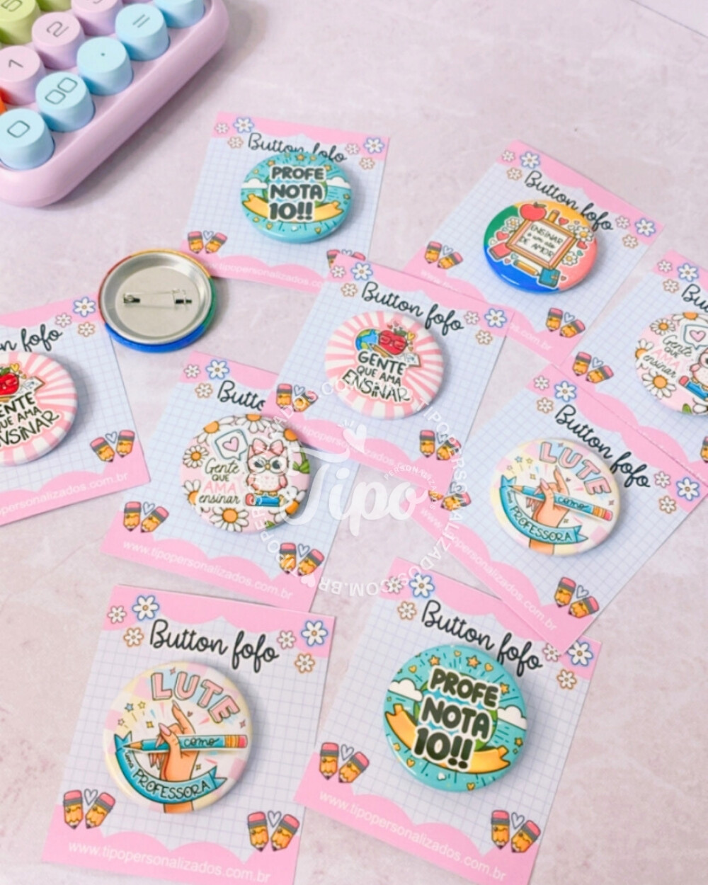 Kit 5 Bottons Personalizados - Lembrancinha Dia dos Professores