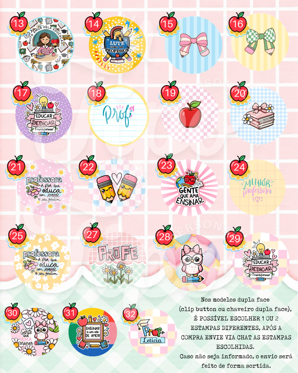 Kit 5 Bottons Personalizados - Lembrancinha Dia dos Professores