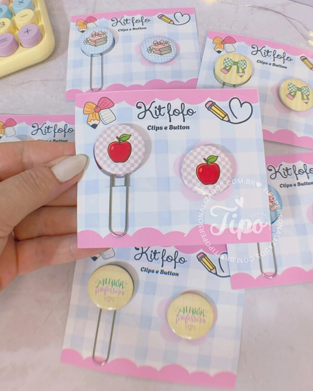 Kit Clipes + Mini Botton Personalizado - Dia dos Professores