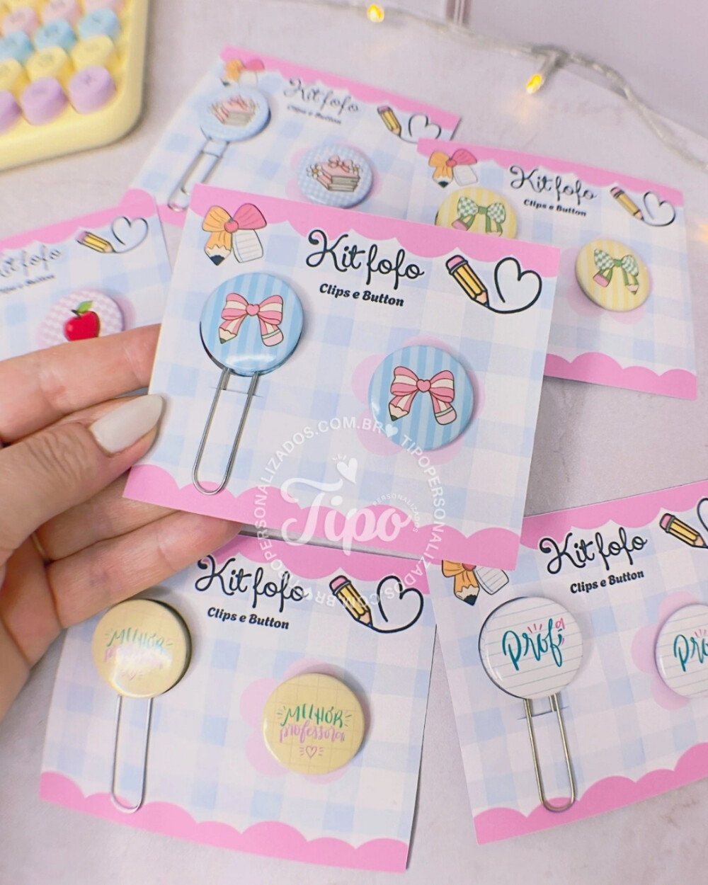 Kit Clipes + Mini Botton Personalizado - Dia dos Professores