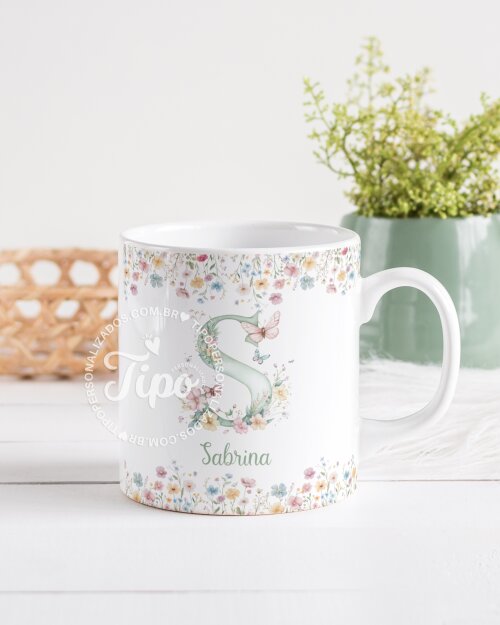 Caneca Personalizada Alfabeto Floral