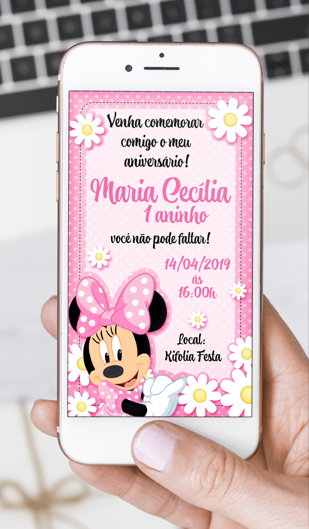 Convite Digital Tema - Minnie Rosa
