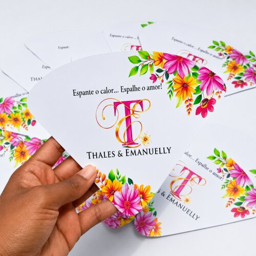 Ventarola personalizada para casamento kit com 100 unidades