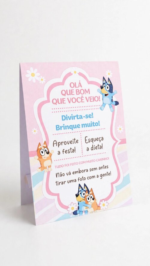 Plaquinha de Centro de Mesa Personalizada Bluey | Festa Infantil