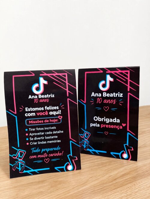 Plaquinha de Centro de Mesa Personalizada | Festa Infantil - Tema Tik tok