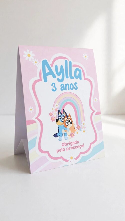 Plaquinha de Centro de Mesa Personalizada Bluey | Festa Infantil