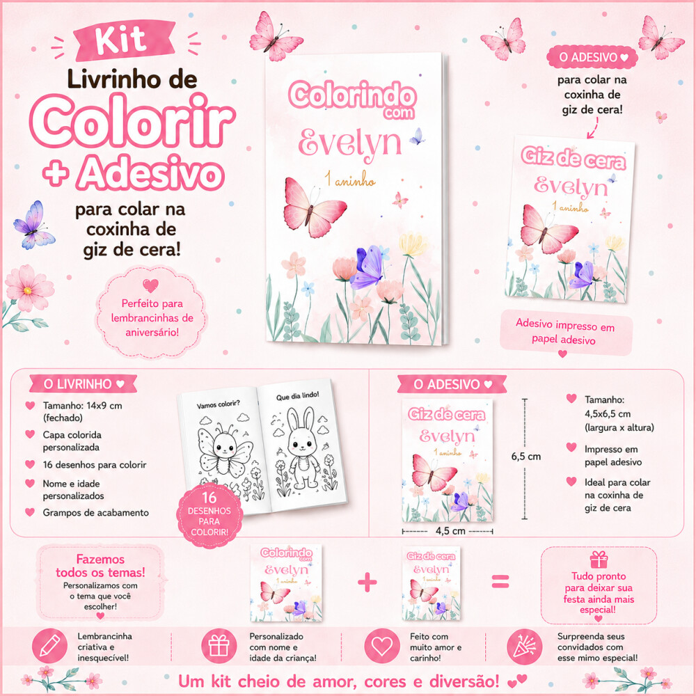 KiT Mini Livrinho de Colorir + adesivo Personalizado