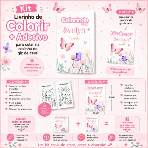 KiT Mini Livrinho de Colorir + adesivo Personalizado